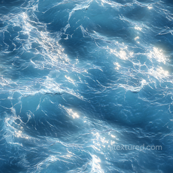 Realistic Ocean Surface Water PBR Texture with Sunlit Waves and Foam Water texture preview
