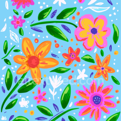 seamless Seamless 3D PBR Texture of Vivid Hand-Drawn Floral Pattern on Light Blue texture 8k free download PBR