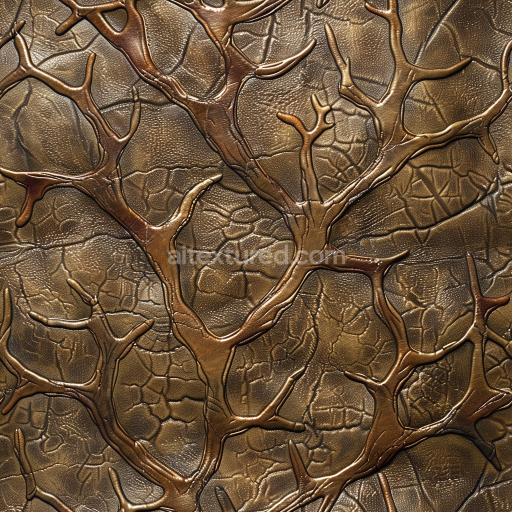 Seamless 3D Embossed Brown Leather PBR Texture Featuring Antler Design