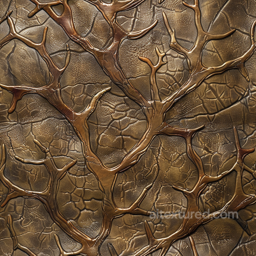 Embossed Brown Leather PBR Texture Featuring Antler Design seamless Leather PBR texture