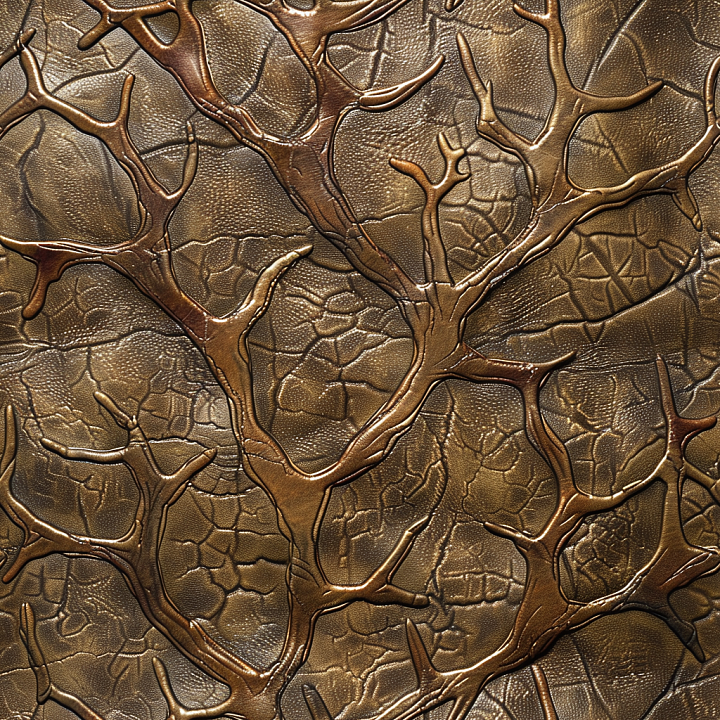 Embossed Brown Leather Featuring Antler Design seamless PBR texture preview