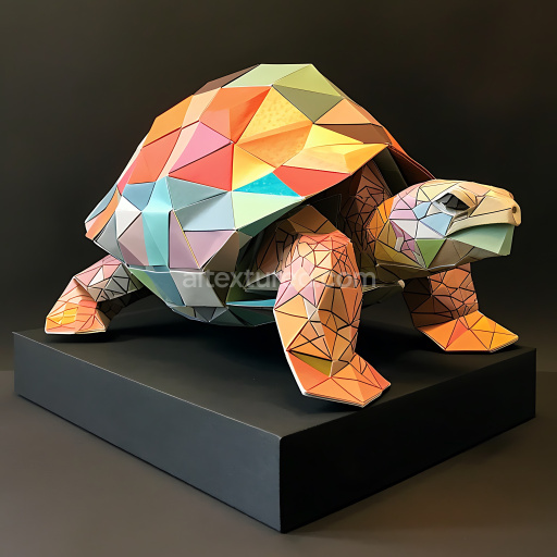 Seamless 3D PBR Texture with Colorful Geometric Desert Tortoise Origami Pattern