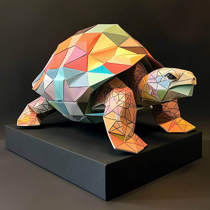 with Colorful Geometric Desert Tortoise Origami Pattern seamless PBR texture preview