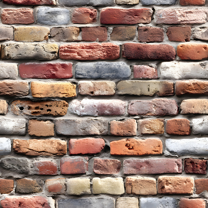 Cracked Multicolor Brick Wall with Realistic Wear seamless PBR texture preview