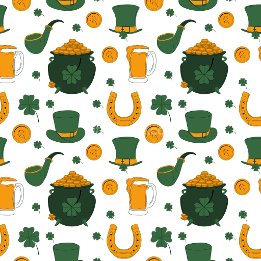 Seamless 3D PBR St Patrick Digital Paper Texture with Festive Symbols