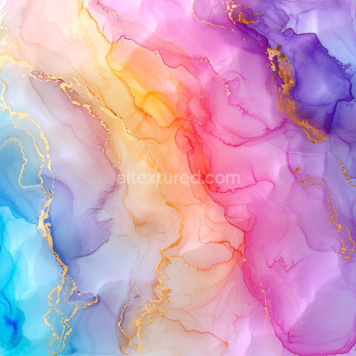 Seamless 3D Alcohol Ink PBR Texture with Pastel Fluid Waves and Gold Veins