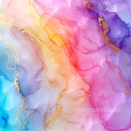 Alcohol Ink PBR Texture with Pastel Fluid Waves and Gold Veins seamless Alcohol ink PBR texture