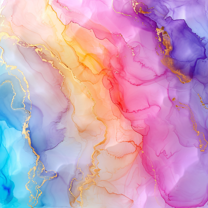 Alcohol Ink with Pastel Fluid Waves and Gold Veins seamless PBR texture preview