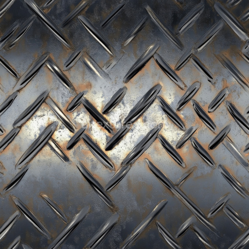 Seamless 3D PBR Scratched Steel Diamond Plate Texture with Rust and Wear