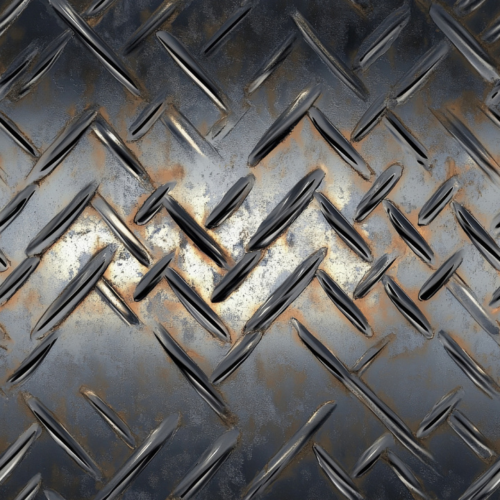 Scratched Steel Diamond Plate with Rust and Wear seamless PBR texture preview