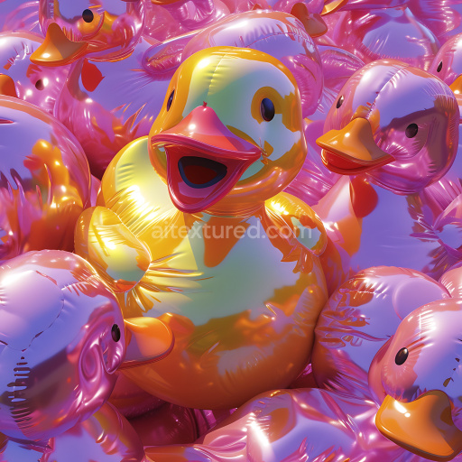 Seamless 3D Inflated Vinyl Rubber Duck PBR Texture with Glossy Pink and Yellow Surfaces