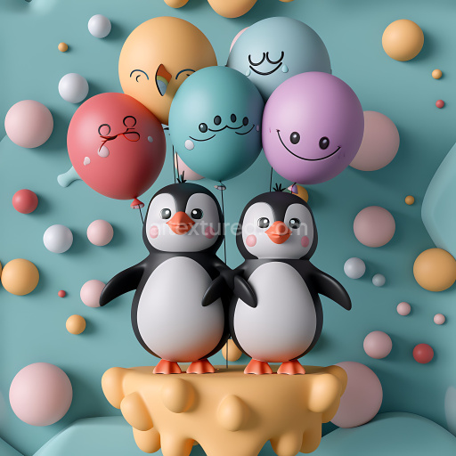 Seamless 3D Inflated PBR Texture Featuring Colorful Vinyl Balloons with Playful Faces