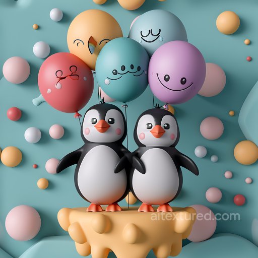 Inflated PBR Texture Featuring Colorful Vinyl Balloons with Playful Faces seamless Inflated PBR texture