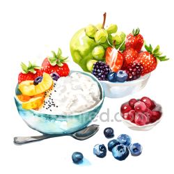 seamless Breakfast Scene Featuring Cottage Cheese and Fresh Fruit in Watercolor Style texture 8k free download PBR