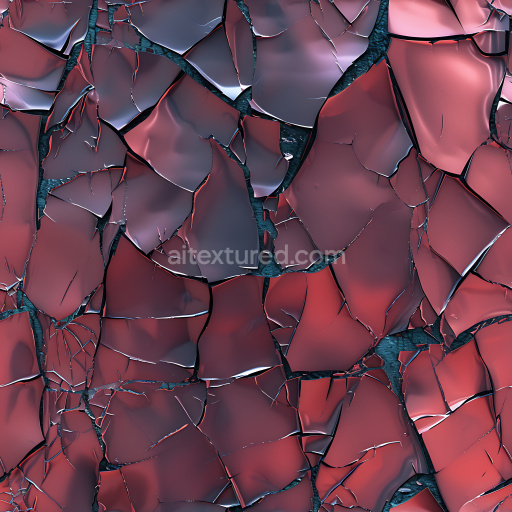 Seamless 3D Cracked Paint PBR Texture Featuring Deep Fractures and Jagged Chipped Edges in Dark Red