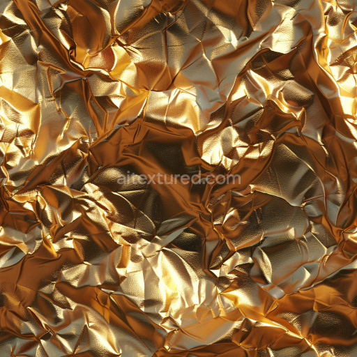 Seamless 3D PBR Glossy Gold Crumpled Foil Texture with Fine Grain Detailing