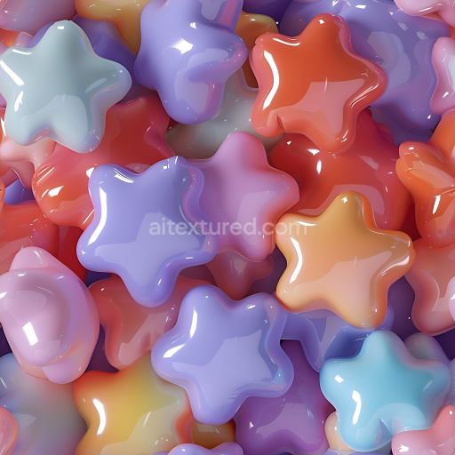 Seamless 3D Inflated PBR Texture Featuring Glossy Multicolor Star Shapes