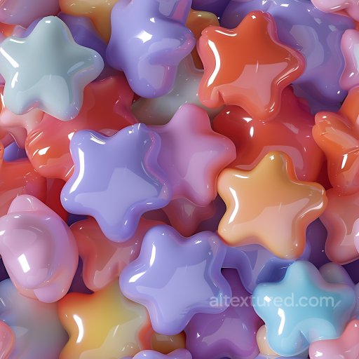 Inflated Star-Shaped Glossy Plastic PBR Texture in Pastel Colors seamless Inflated PBR texture