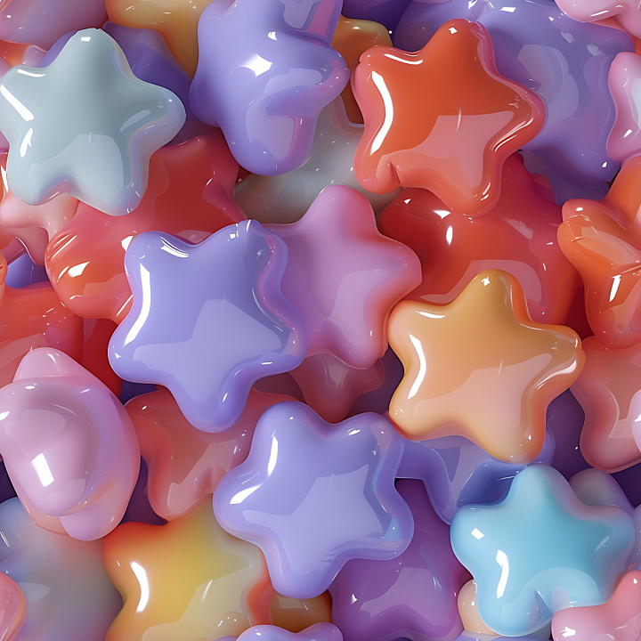 Inflated Star-Shaped Glossy Plastic in Pastel Colors seamless PBR texture preview