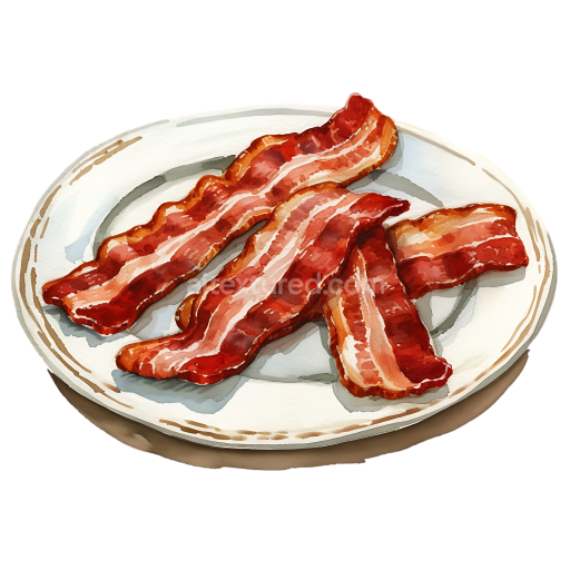 Watercolor Style Bacon Strips on Plate Breakfast Illustration