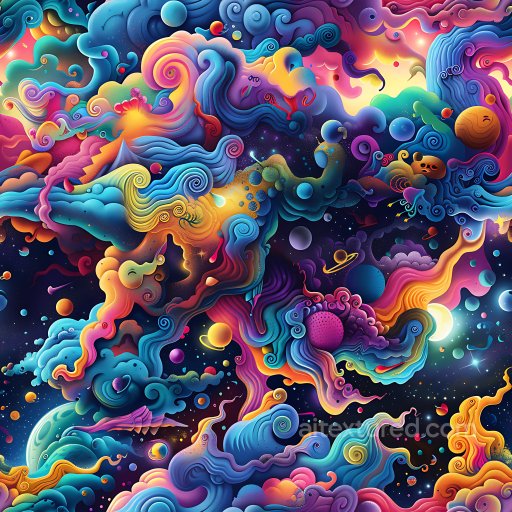 Seamless 3D PBR Graffiti Texture Featuring Psychedelic Cosmic Swirls and Vibrant Color Bl… texture preview