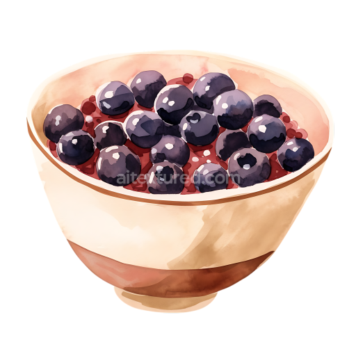 Preview — Watercolor Black Rice Porridge Breakfast Bowl with Fresh Blueberries