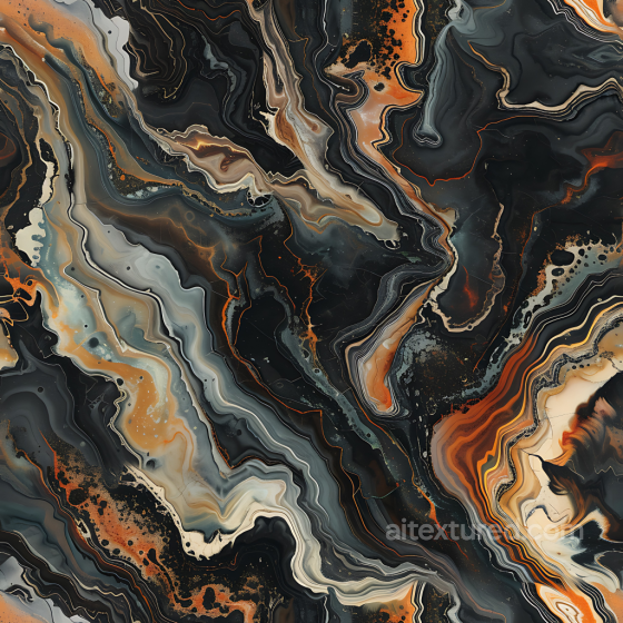 Black Marble PBR Texture Featuring Fiery Orange and Cream Veins Marble texture preview