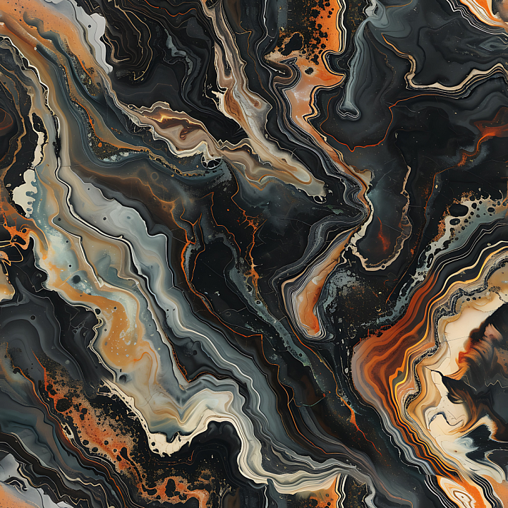 Black Marble Featuring Fiery Orange and Cream Veins seamless PBR texture preview