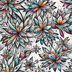seamless Seamless 3D PBR Graffiti Texture Featuring Vibrant Abstract Floral Motifs in White, Orange, Blue, and Pink texture 8k free download PBR