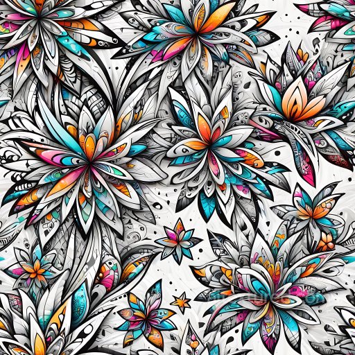 Seamless 3D PBR Graffiti Texture Featuring Vibrant Abstract Floral Motifs in White, Orang… texture preview