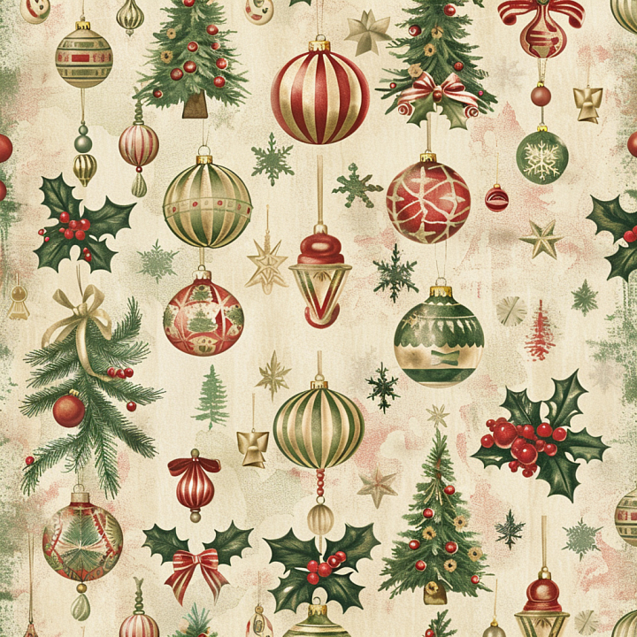 Christmas Vintage of Vintage Christmas Fabric Pattern with Ornaments an… seamless PBR texture preview