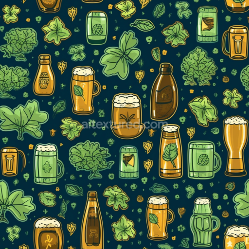 Seamless 3D PBR Texture with St Patrick Themed Beer Mugs and Green Shamrocks