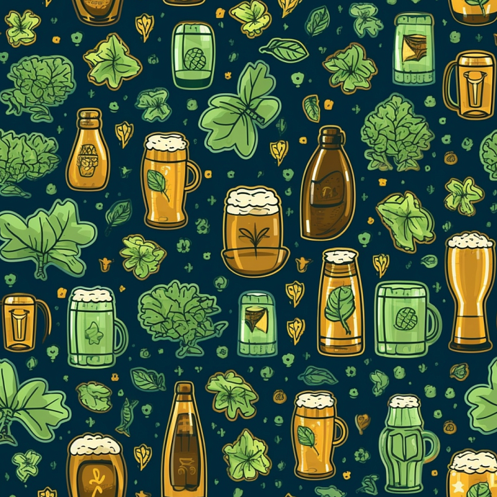 with St Patrick Themed Beer Mugs and Green Shamrocks seamless PBR texture preview
