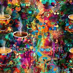 seamless Seamless 3D PBR Texture Featuring Vibrant Graffiti and Steaming Coffee Cups texture 8k free download PBR