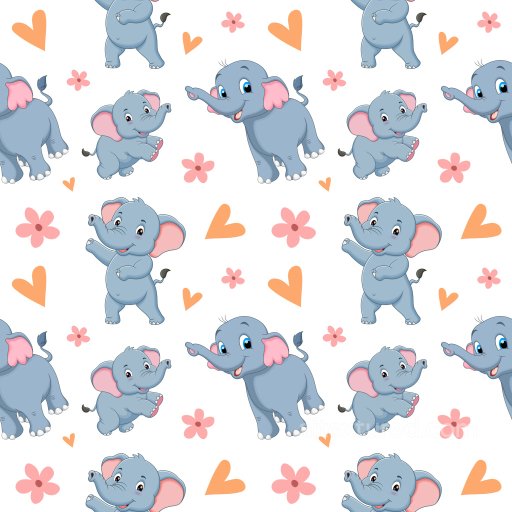 Pattern PBR Texture Featuring Cute Cartoon Elephants, Hearts, and Flowers seamless Pattern Bundle PBR texture