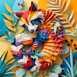 seamless Seamless 3D PBR Texture Featuring Vibrant Origami-Style Coati with Layered Paper Effect texture 8k free download PBR