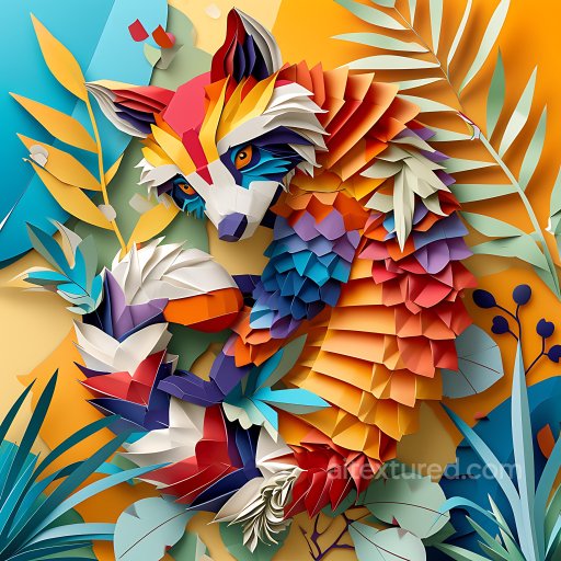 Animal - Seamless 3D PBR Texture Featuring Vibrant Origami-Style Coati with Layered Paper Effect texture preview