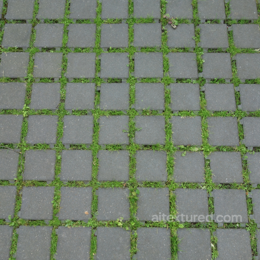 Gray Concrete Block Ground Texture with Green Grass Weed Details seamless Ground surface PBR texture
