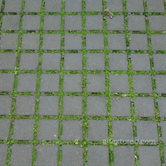 Gray Concrete Block Ground Texture with Green Grass Weed Details Ground surface texture preview