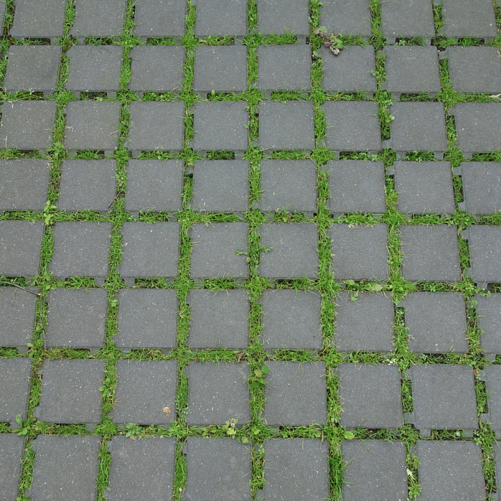 Gray Concrete Block Ground with Green Grass Weed Details seamless PBR texture preview