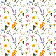 Seamless 3D Wildflower Floral Pattern PBR Texture with Watercolor Motifs texture preview