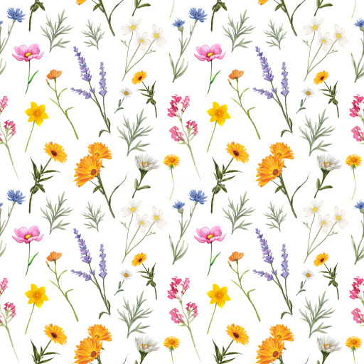 Pattern Bundle - Seamless 3D Wildflower Floral Pattern PBR Texture with Watercolor Motifs texture preview