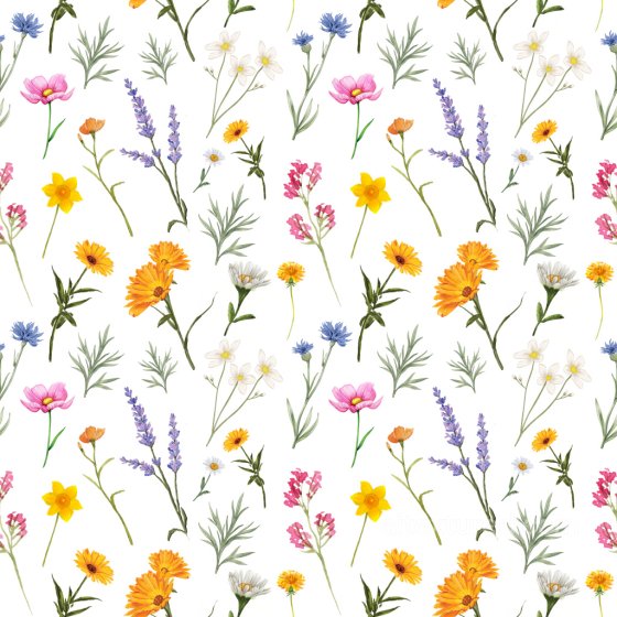Wildflower Floral Pattern PBR Texture with Watercolor Motifs Pattern Bundle texture preview