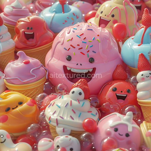 Seamless 3D Inflated Soft Vinyl PBR Texture Featuring Colorful Puffy Popsicles