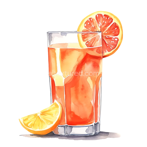 Watercolor-Style Kombucha Glass with Orange and Grapefruit Slice Breakfast Illustration