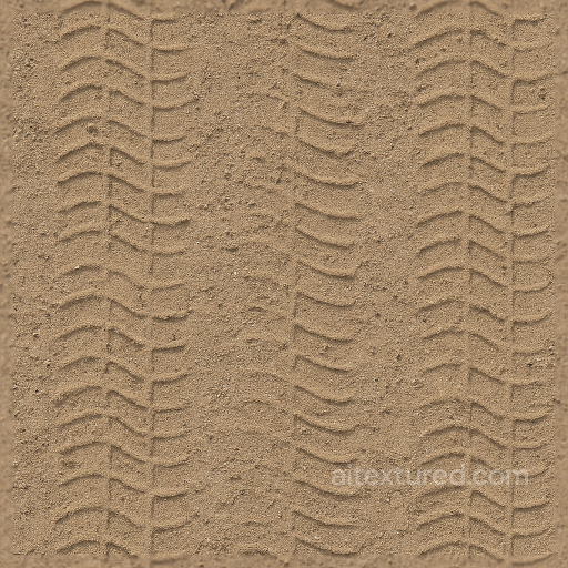 Flat Tire Print On Dry Sand With Shallow Tread And Loose Gravel Soil Imprint seamless Tire prints PBR texture