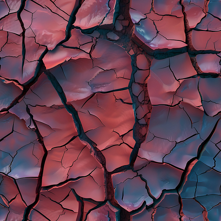 Cracked Dry Earth with Deep Fractures and Color Gradient seamless PBR texture preview