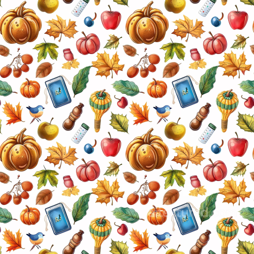 with Thanksgiving Cartoon Pumpkins, Leaves, and Fruits seamless Thanksgiving PBR texture