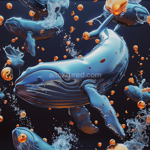 Seamless 3D Inflated PBR Texture Featuring Glossy Blue Vinyl Whale Panels With Bubble Accents