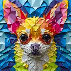 seamless Seamless 3D PBR Texture of Chihuahua Origami Style with Vibrant Geometric Folded Paper Colors texture 8k free download PBR